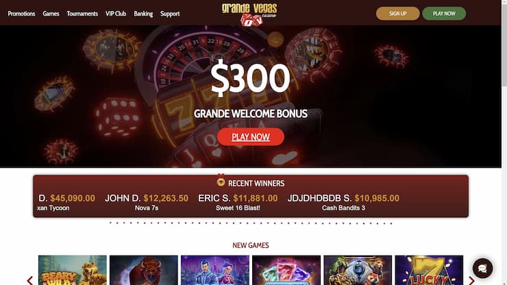 Grande Vegas Cash App Casino Lobby