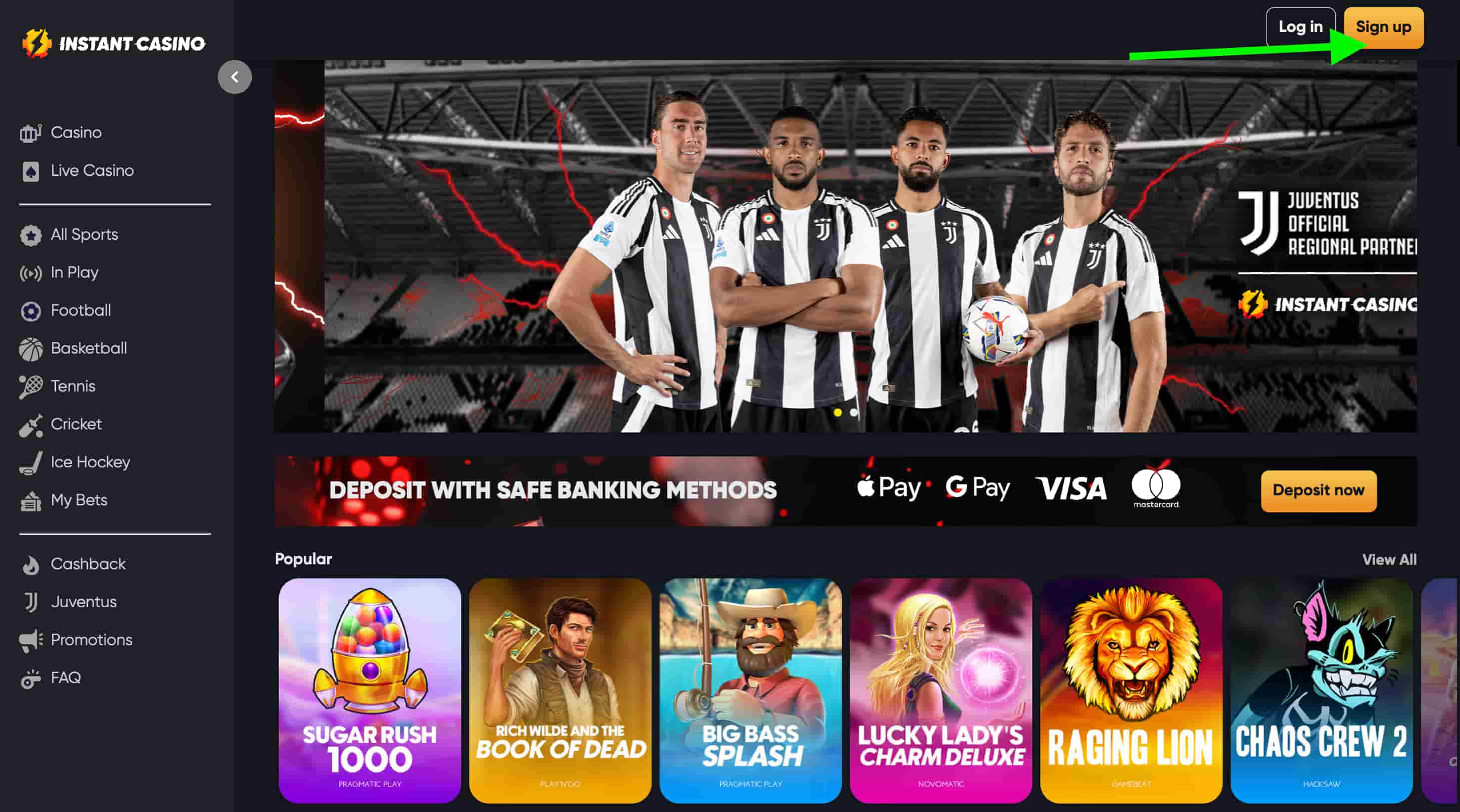 Instant Casino home page