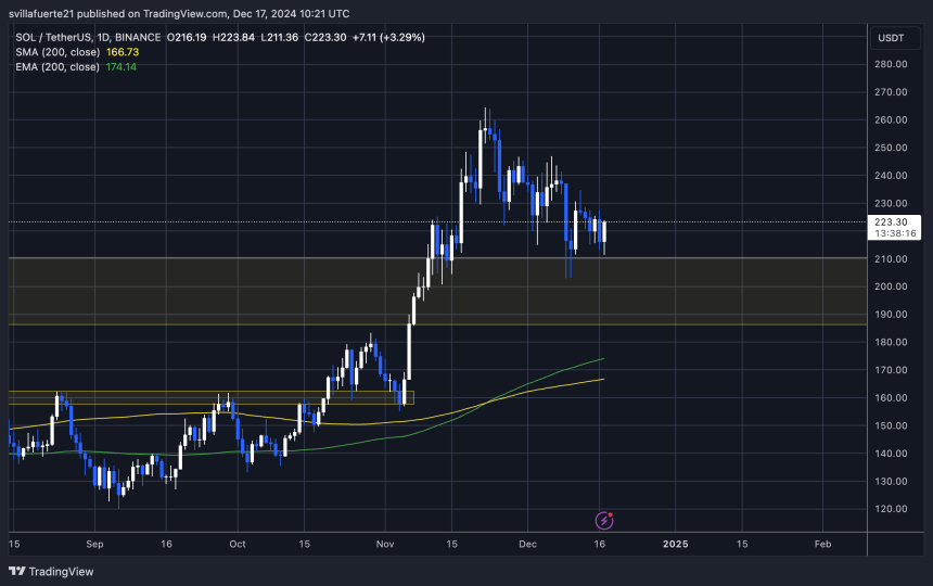 SOL testing crucial demand above $210