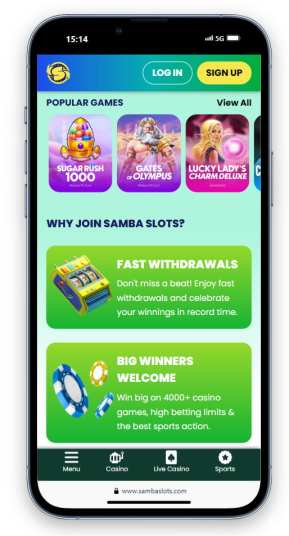 The Samba Slots homepage.