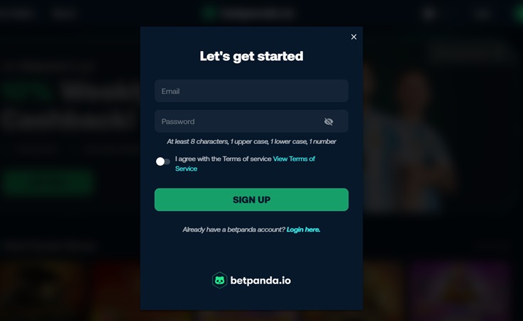betpanda sign up form