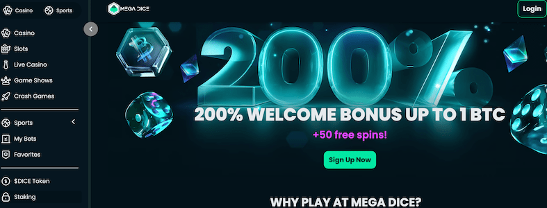 Mega Dice, un crypto casino sin límite de apuesta, con un bono del 200% y que acepta el uso de Bizum.