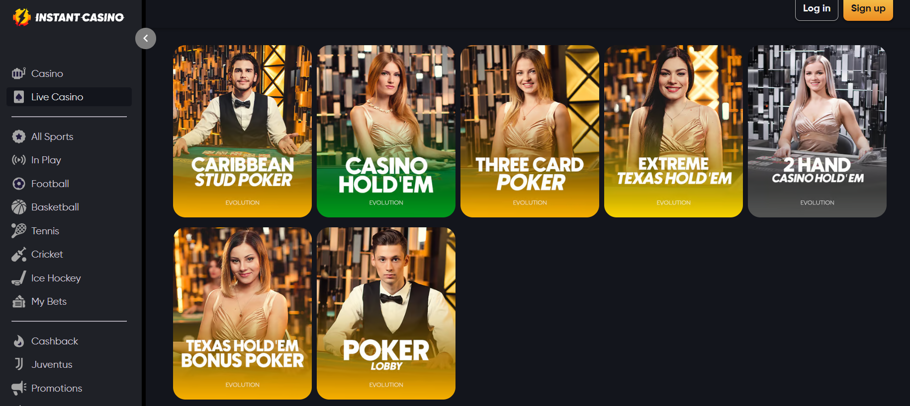 Live poker na Instant casino