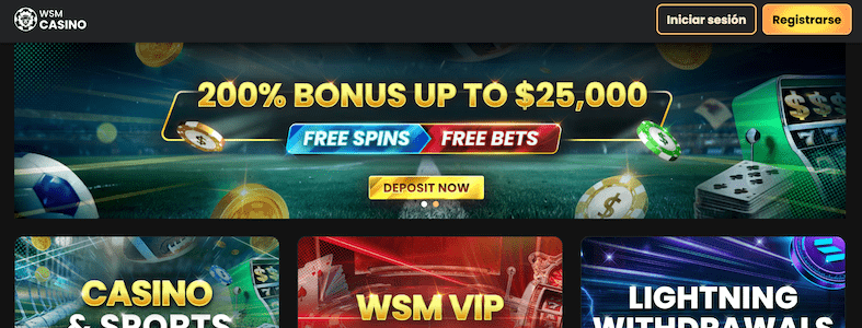 Un gran bono de bienvenida del 200%, las principales criptomonedas y Bizum como método de pago nos esperan en WSM Casino.