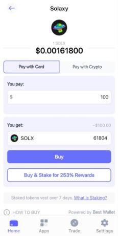 Enter an amount and select Buy $SOLX
