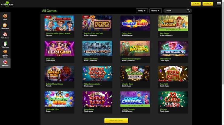 screenshot of Raging Bull Casino all games as a recognized brand for the best online casinos