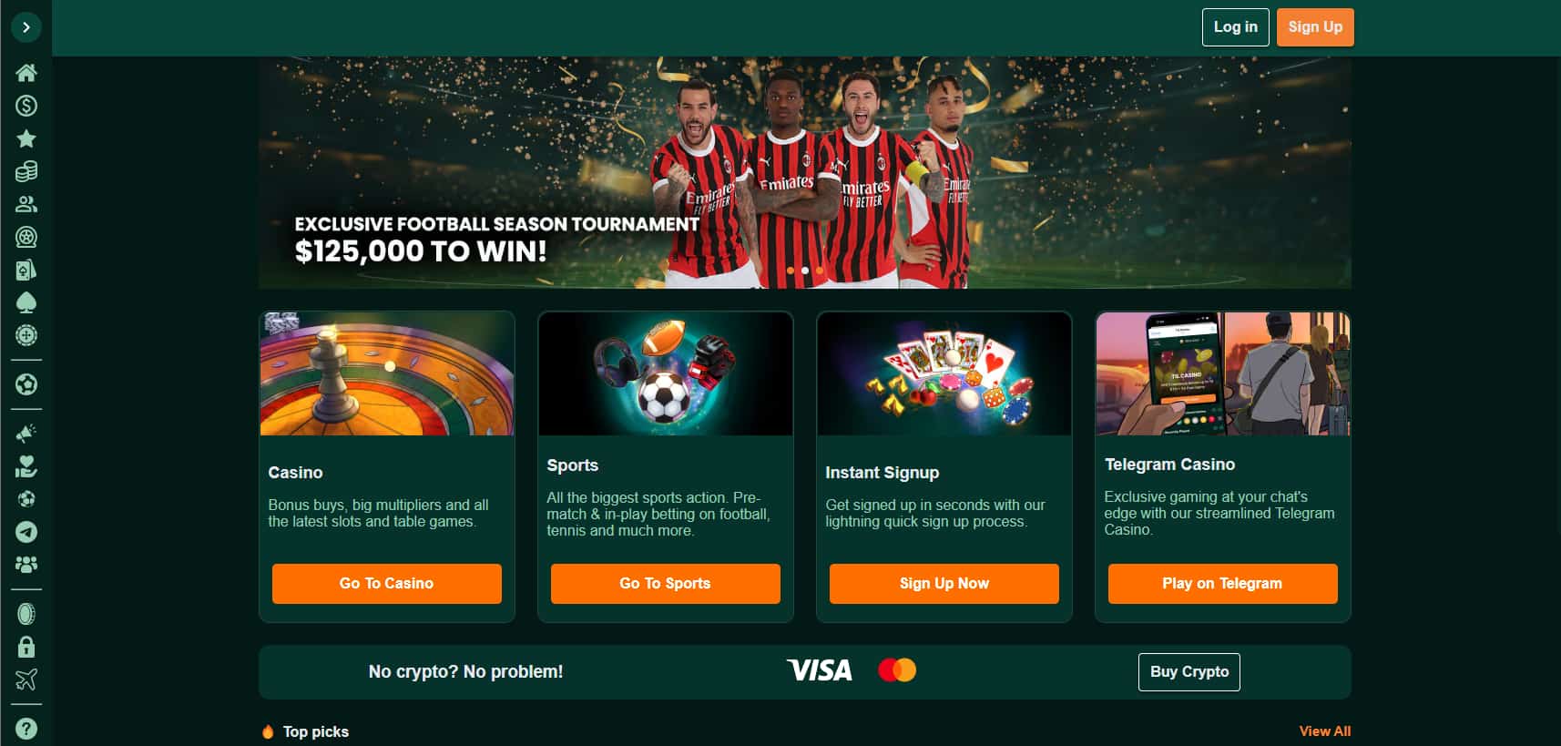 The TG.Casino Homepage