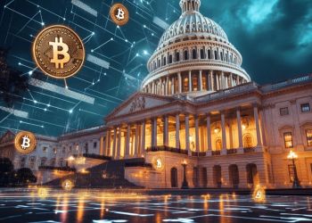 ビットコインが浮かぶ架空の米国会議事堂