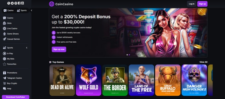 4. CoinCasino – geriausi pokerio kambariai su plačiu žaidimų pasirinkimu