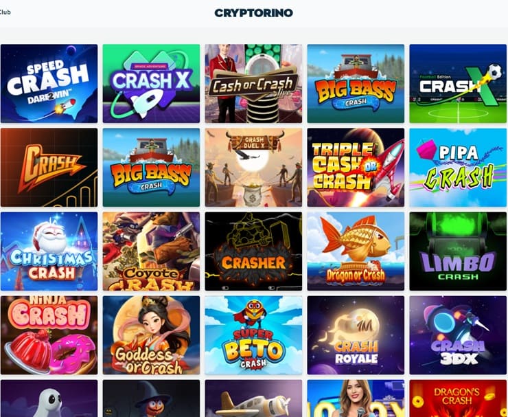 screenshot of online crypto casino games at cryptorino
