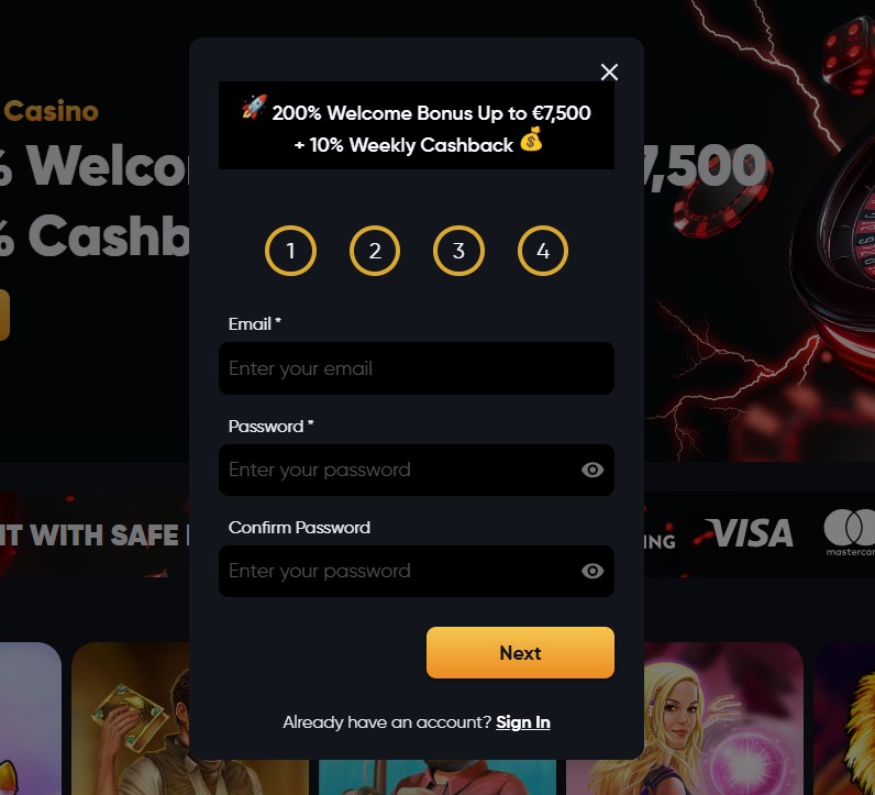 instant casino aanmelden stap 1