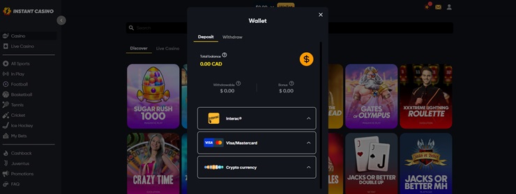 instant casino deposit wallet