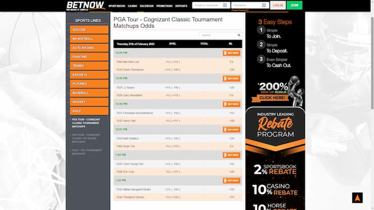 BetNow PGA Tour Odds