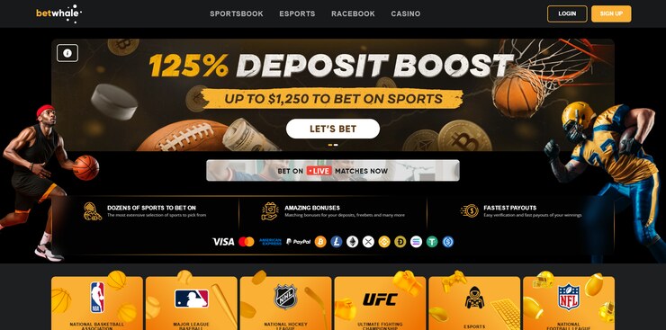 betwhale homepage with sports markets and welcome bonus