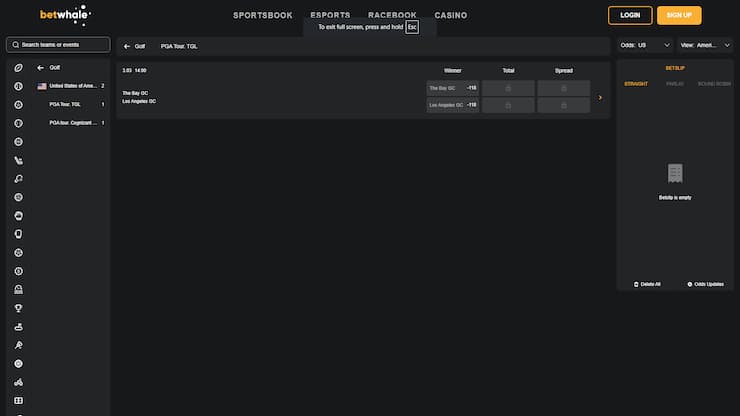 BetWhale PGA Tour Betting