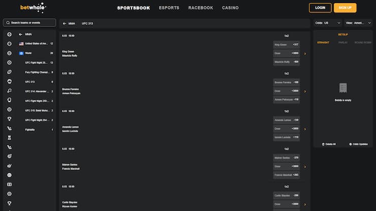 BetWhale UFC Lines