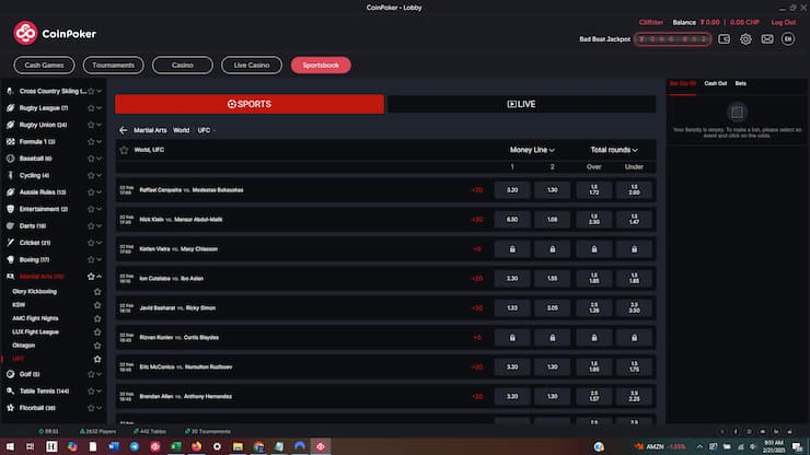 CoinPoker UFC Betting Odds