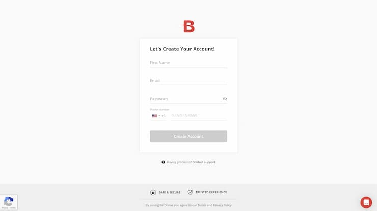 BetOnline Registration Form