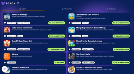 Play games on Torox to earn points for MysteryDrop