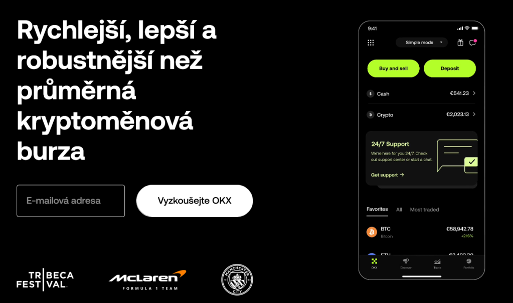 Webová stránka a aplikace OKX