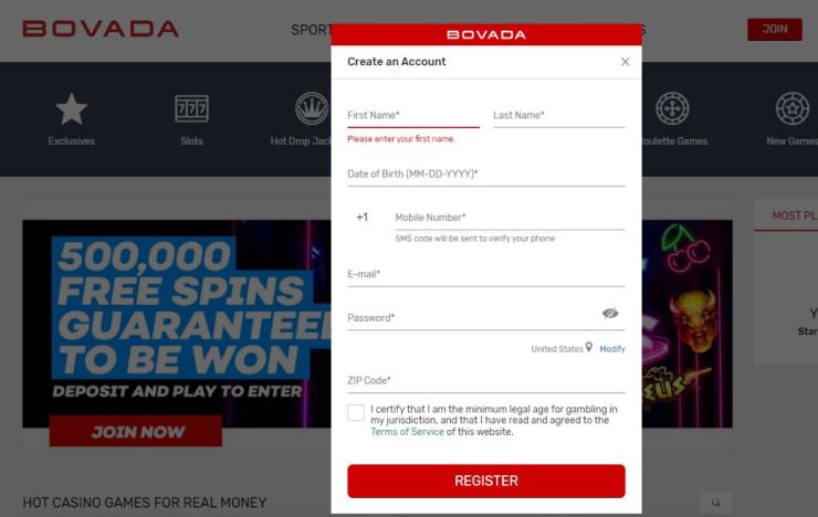 bovada sportsbook registration page