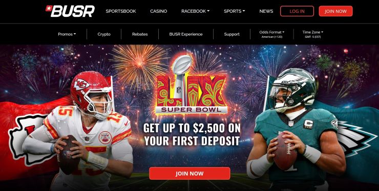 BUSR Super Bowl betting ad - $2500 bonus on first deposit
