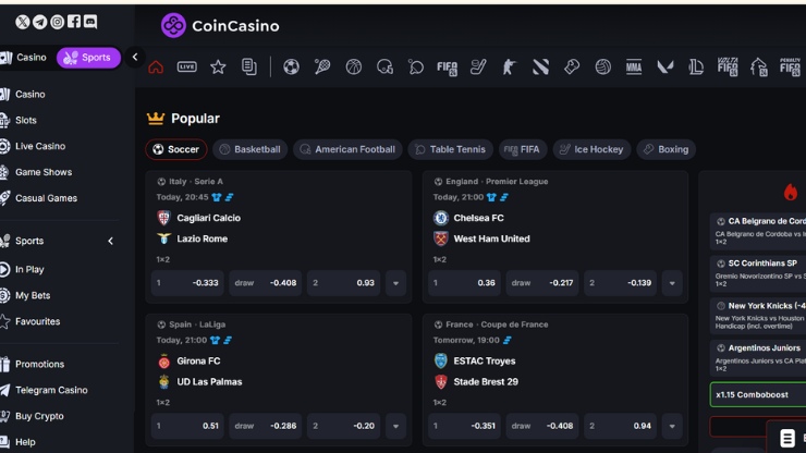 CoinCasino vedonlyönti
