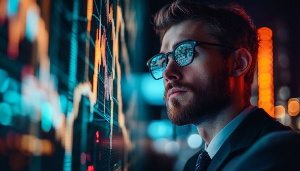 チャートを見つめる仮想通貨投資家の男性