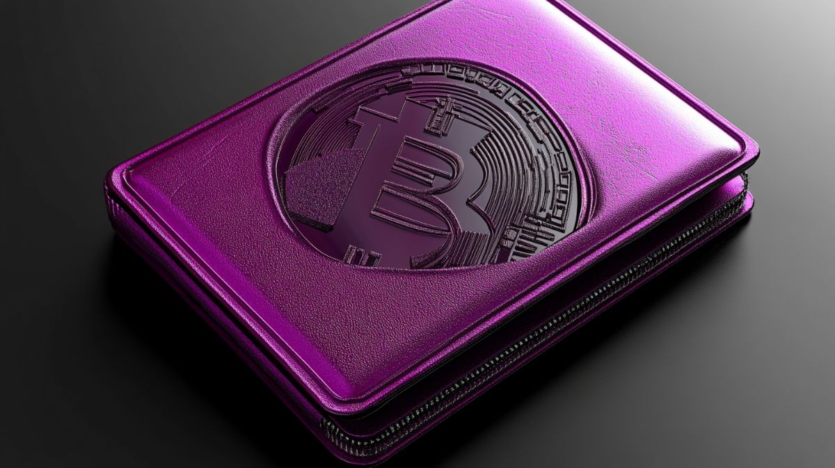 ビットコイン模様の入った黒色背景のウォレット