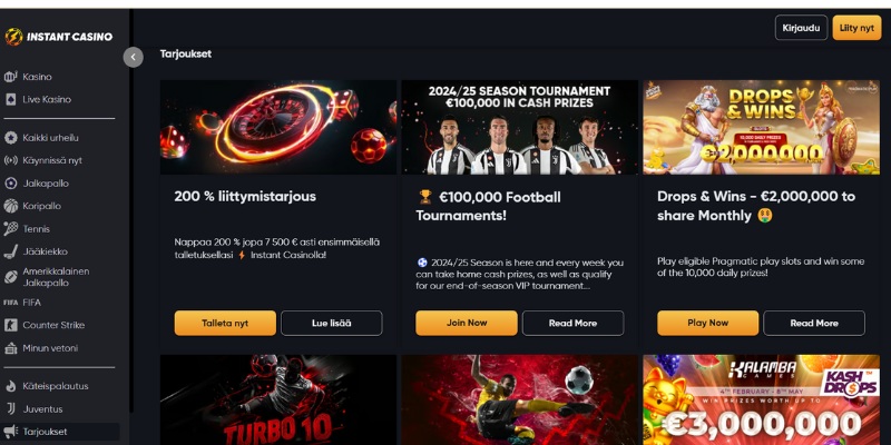 Instant Casinon bonukset ja tarjoukset