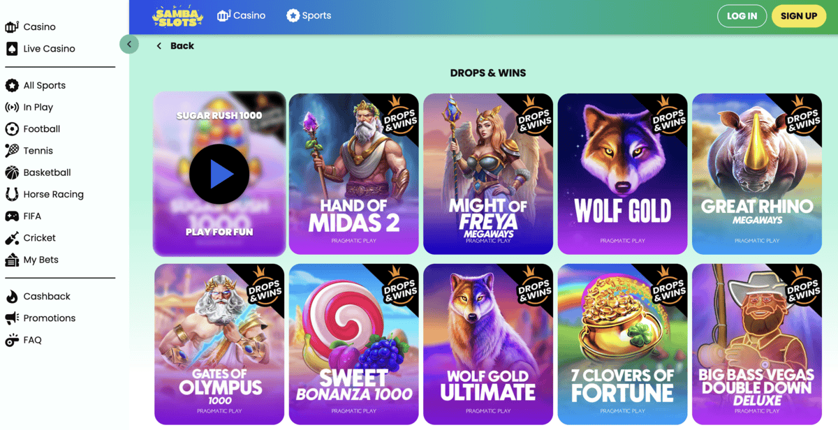 samba slots drops and wins