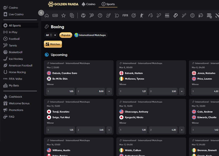 golden panda boxing betting