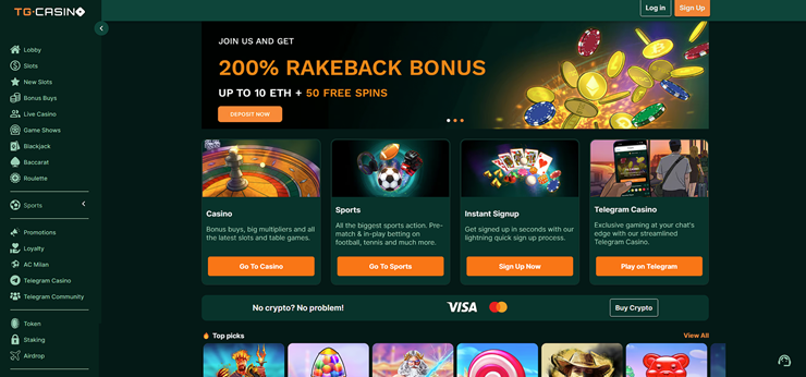 tg casino rakeback bonus and games