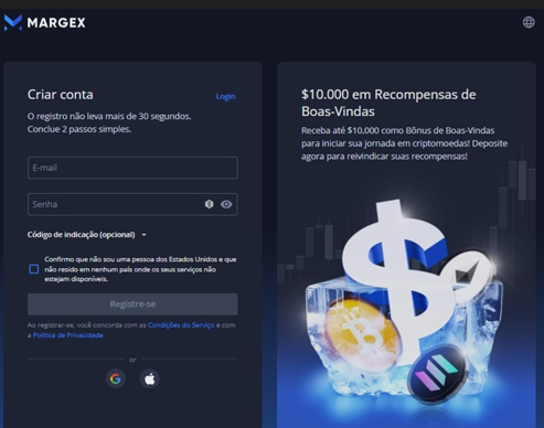 Criando uma conta na Margex