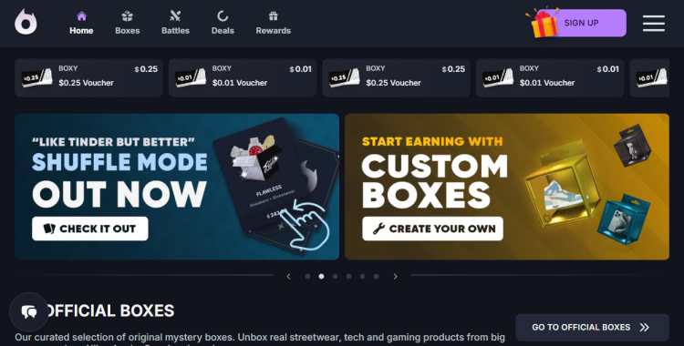 Boxy home page, mystery box online