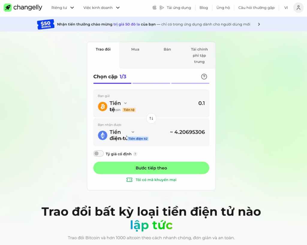 Changelly Trao đổi tiền điện tử