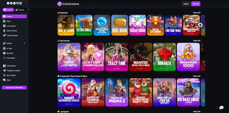 screenshot of coin casino homepage 