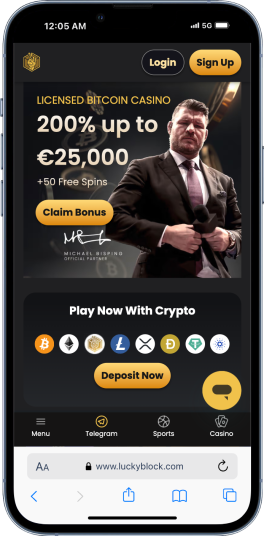 The Lucky Block homepage on mobile.