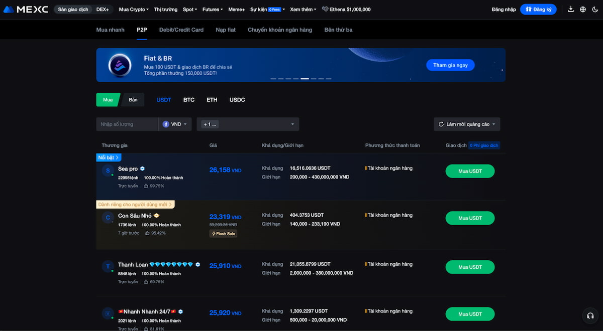 MEXC – Sàn P2P tiền điện tử