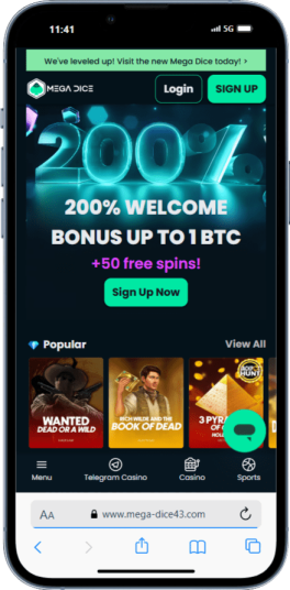 Mega Dice Ethereum Casino Mobile Homepage