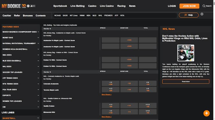 MyBookie Live NHL Hockey Odds