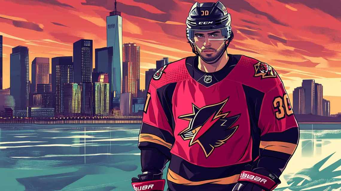 New Jersey Devil in front of the Jersey Shore skyline, as a symbol for sports betting in NJ.