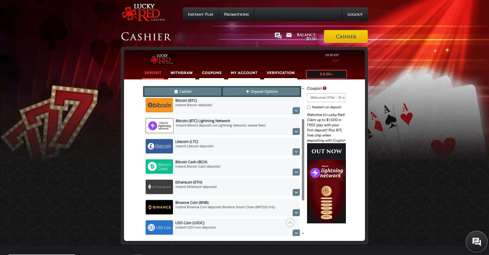 lucky red casino payment methods