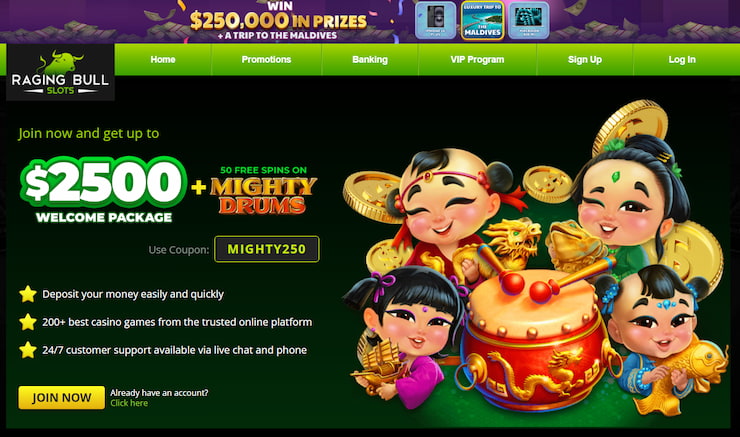 Raging Bull Casino screenshot of welcome online casino bonus