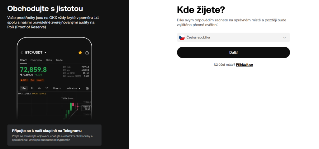 Registrace na OKX.