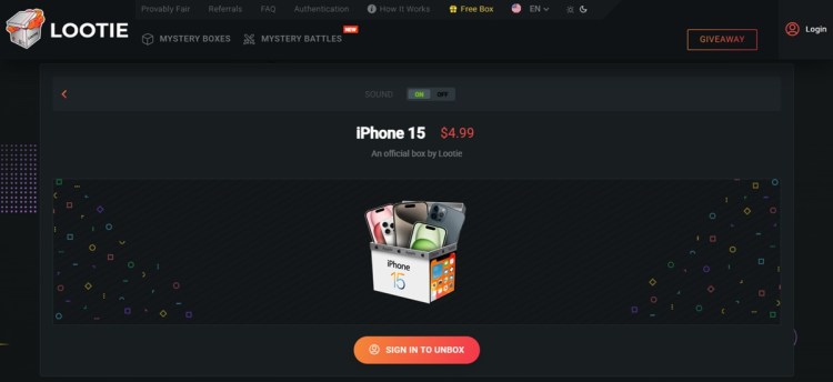 Lootie também é uma plataforma de caixa misteriosa com iPhone