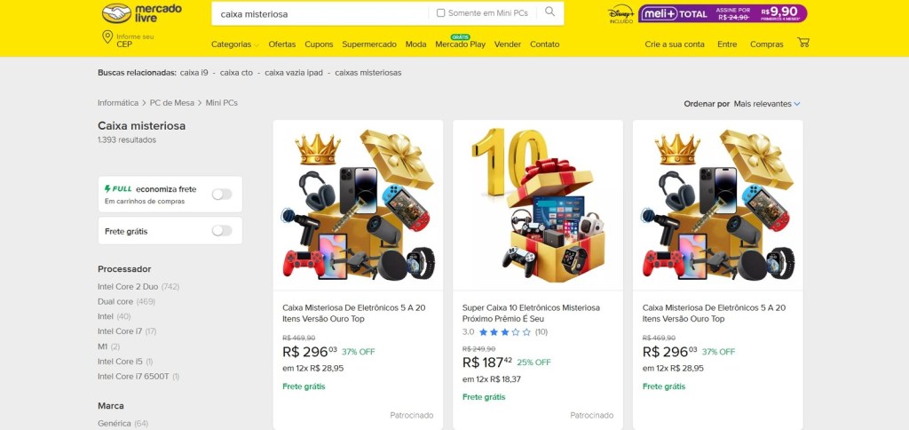 Imagem dos itens das caixas misteriosas do Mercado Livre
