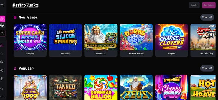casino punkz homepage screenshot