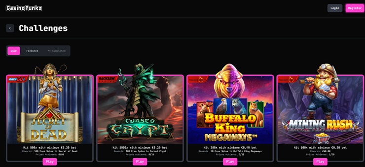 screenshot for our review of casinopunkz challenges