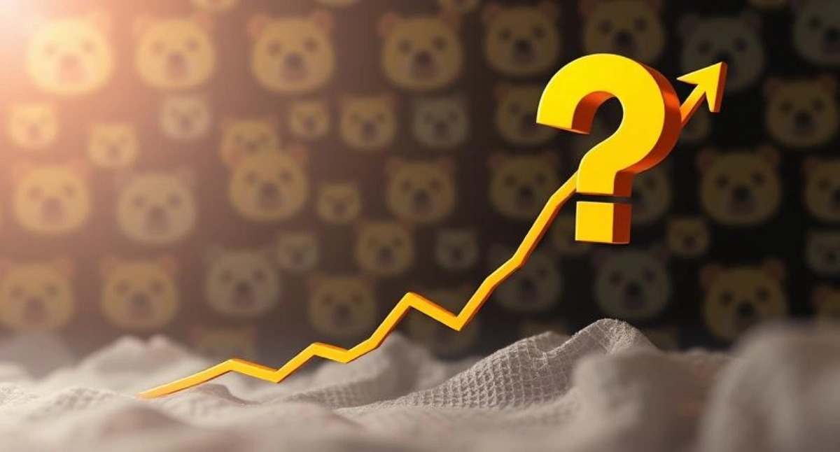 Dogeテーマの背景とともに変動する暗号通貨価格を示すグラフ。Doge Uprisingの価格分析と予測を視覚化しています。